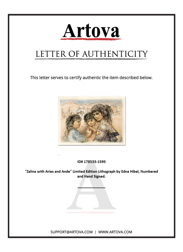 "Zalina with Aries and Ande" LE 35x25 Lithograph by Edna Hibel (Artova) at PristineAuction.com "Zalina with Aries and Ande" LE 35x25 Lithograph by Edna Hibel (Artova) at PristineAuction.com