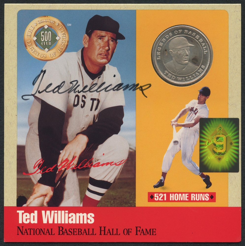Ted Williams Signed Limited Edition Red Sox 6x6 Photo Display with Pure Silver Proof Coin (Williams COA) at PristineAuction.com Ted Williams Signed Limited Edition Red Sox 6x6 Photo Display with Pure Silver Proof Coin (Williams COA) at PristineAuction.com