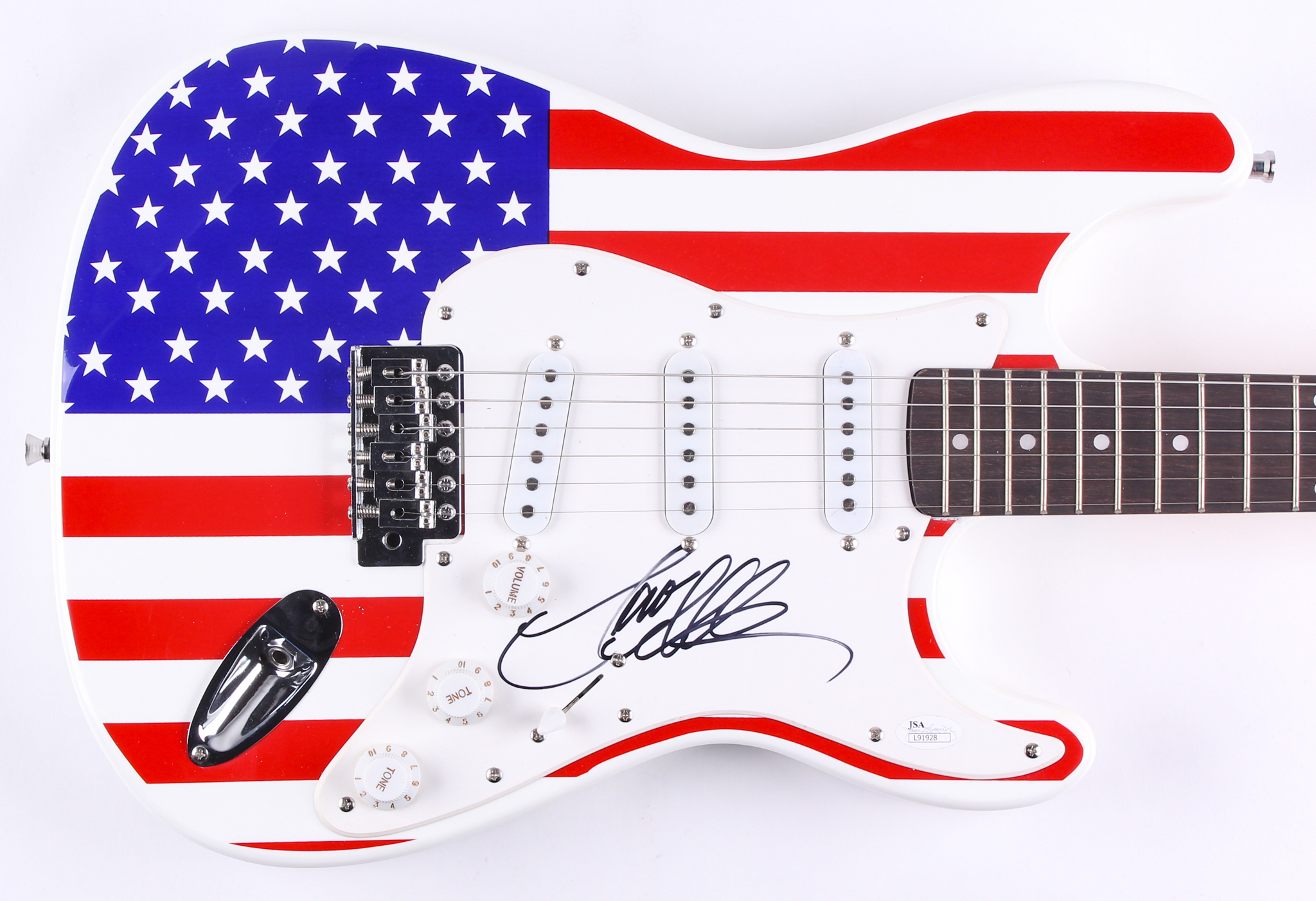 Jason Aldean Signed American Flag Themed Full-Size Electric Guitar (JSA COA) at PristineAuction.com Jason Aldean Signed American Flag Themed Full-Size Electric Guitar (JSA COA) at PristineAuction.com