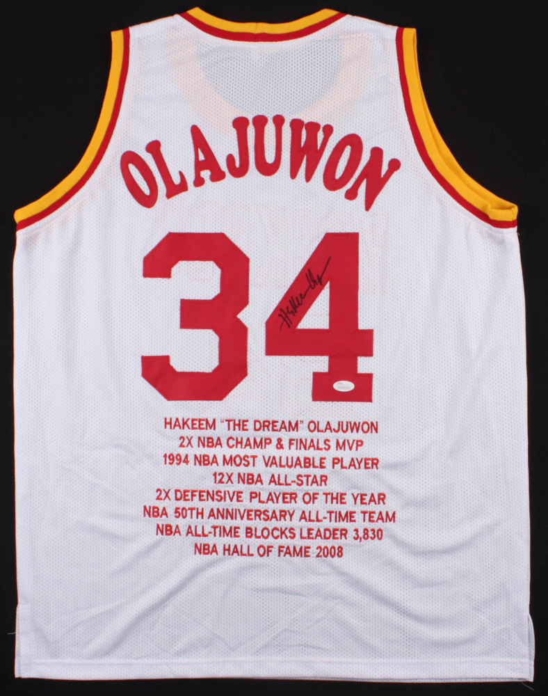 Hakeem Olajuwon Signed Rockets Carreer Highlight Stats Jersey (JSA COA) |  Pristine Auction