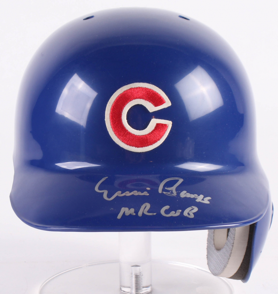 Ernie Banks Signed Cubs FullSize Authentic Batting Helmet with Display
