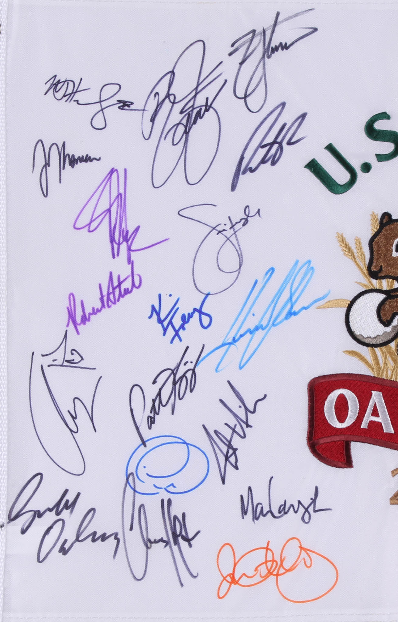 Oakmont 2016 U.S. Open Pin Flag Signed by (33) with Brooks Koepka, Rory McIlroy, Justin Thomas, Rickie Fowler, Patrick Reed (JSA ALOA) at PristineAuction.com Oakmont 2016 U.S. Open Pin Flag Signed by (33) with Brooks Koepka, Rory McIlroy, Justin Thomas, Rickie Fowler, Patrick Reed (JSA ALOA) at PristineAuction.com