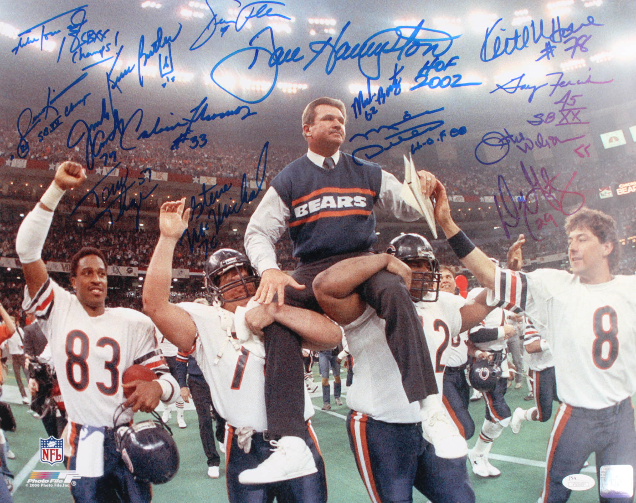 1985 Bears 16x20 Photo Team Signed by (15) with Mike Ditka, Mike Tomczak, Steve McMichael, Otis Wilson, Dennis McKinnon (JSA COA) at PristineAuction.com 1985 Bears 16x20 Photo Team Signed by (15) with Mike Ditka, Mike Tomczak, Steve McMichael, Otis Wilson, Dennis McKinnon (JSA COA) at PristineAuction.com