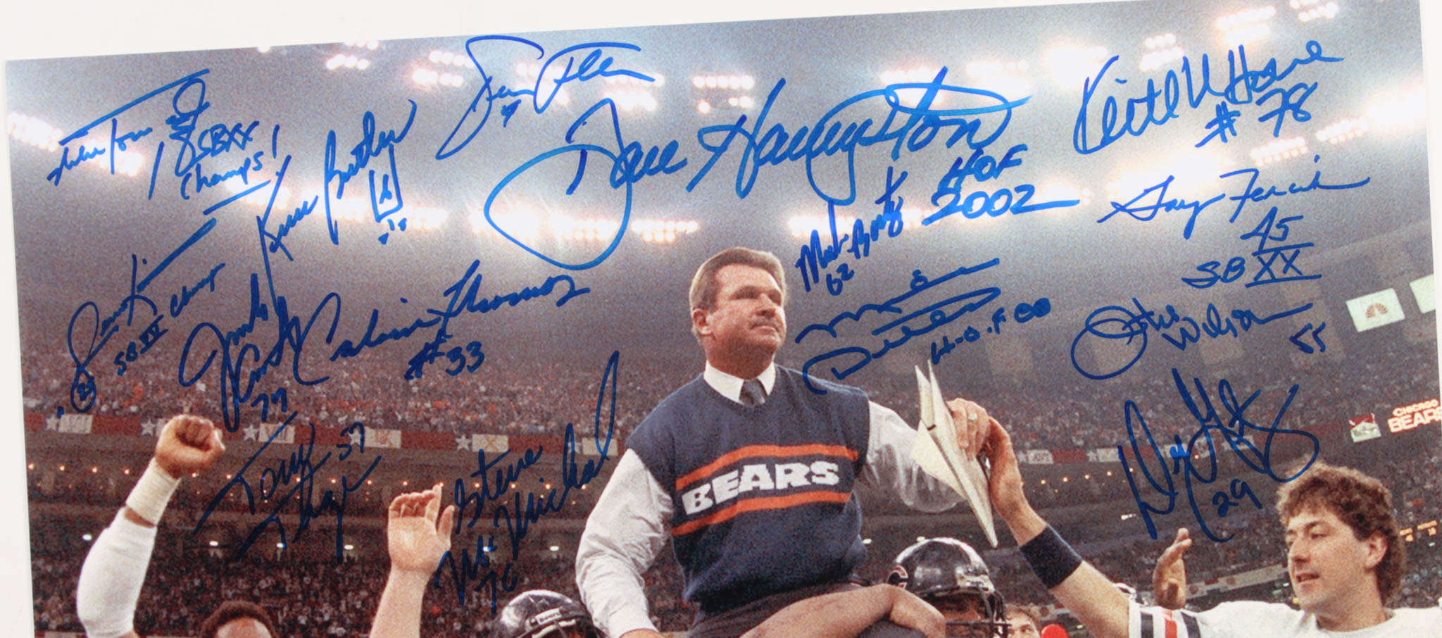 1985 Bears 16x20 Photo Team Signed by (15) with Mike Ditka, Mike Tomczak, Steve McMichael, Otis Wilson, Dennis McKinnon (JSA COA) at PristineAuction.com 1985 Bears 16x20 Photo Team Signed by (15) with Mike Ditka, Mike Tomczak, Steve McMichael, Otis Wilson, Dennis McKinnon (JSA COA) at PristineAuction.com
