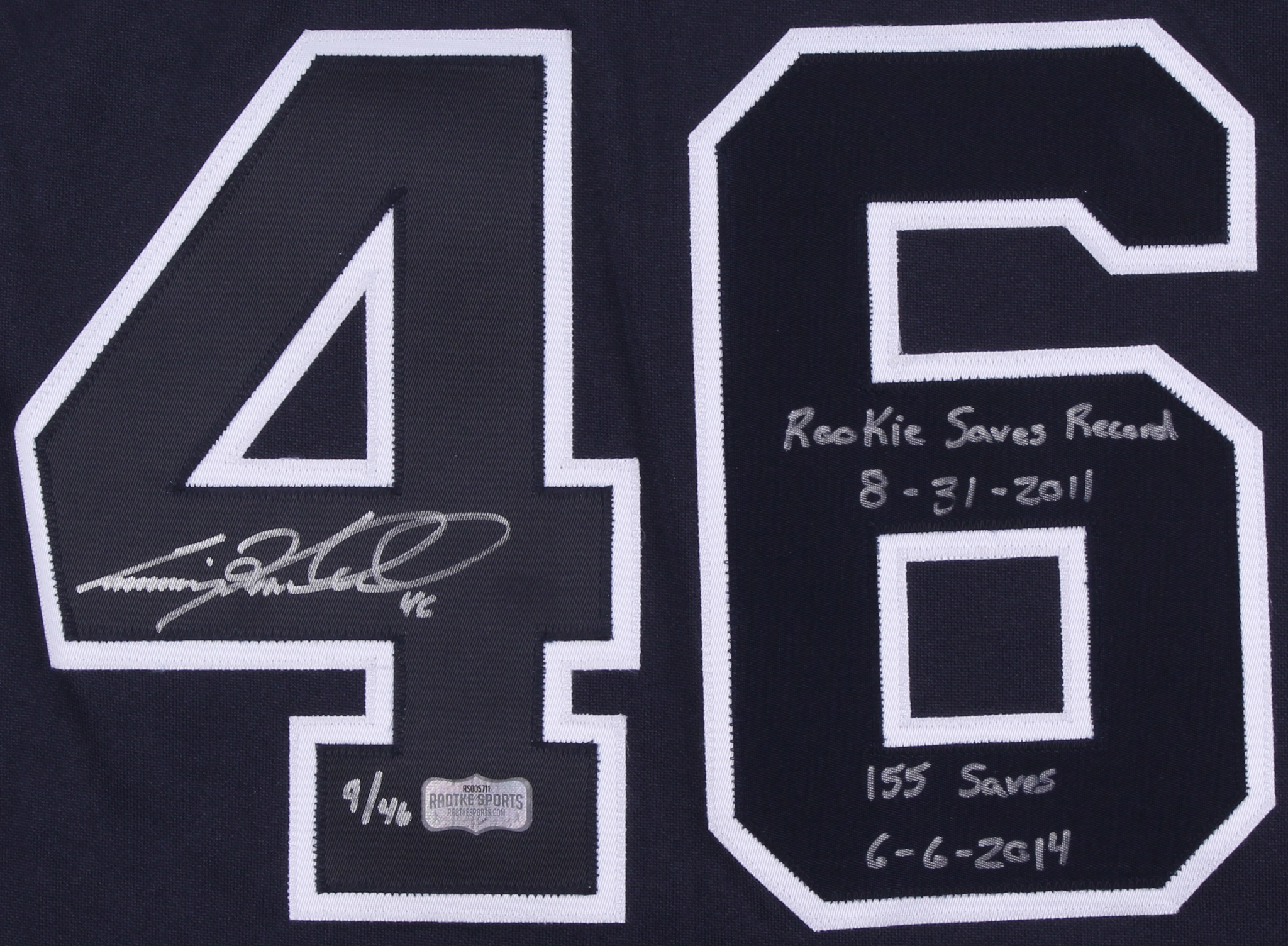Craig Kimbrel Signed LE Braves Jersey Inscribed "Rookie Saves Record 8-31-2011" & "155 Saves 06-06-2014" (Radtke COA) at PristineAuction.com Craig Kimbrel Signed LE Braves Jersey Inscribed "Rookie Saves Record 8-31-2011" & "155 Saves 06-06-2014" (Radtke COA) at PristineAuction.com