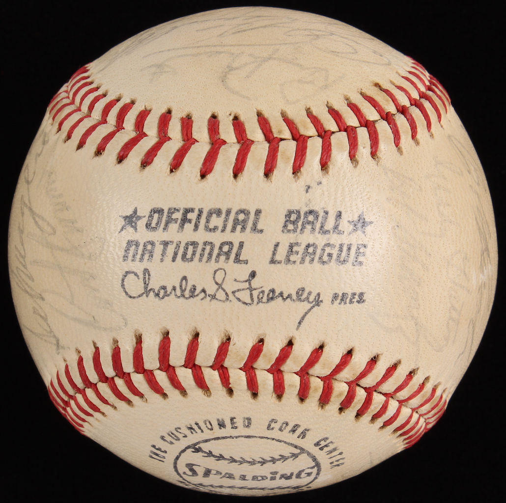 1952 MLB All-Stars ONL Baseball Signed by (22) with Mickey Mantle, Enos Slaughter, Robin Roberts, Dom DiMaggio, Ferris Fain (PSA LOA) at PristineAuction.com 1952 MLB All-Stars ONL Baseball Signed by (22) with Mickey Mantle, Enos Slaughter, Robin Roberts, Dom DiMaggio, Ferris Fain (PSA LOA) at PristineAuction.com