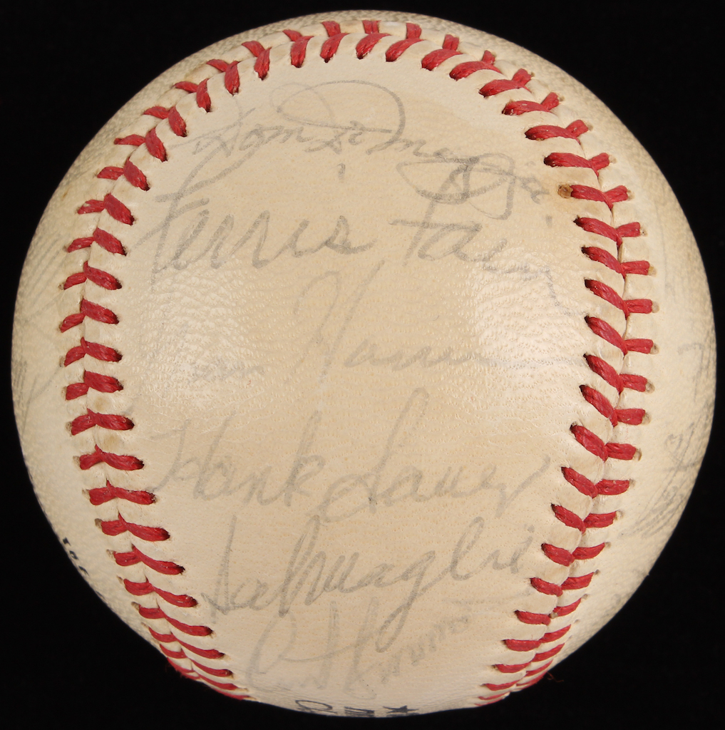 1952 MLB All-Stars ONL Baseball Signed by (22) with Mickey Mantle, Enos Slaughter, Robin Roberts, Dom DiMaggio, Ferris Fain (PSA LOA) at PristineAuction.com 1952 MLB All-Stars ONL Baseball Signed by (22) with Mickey Mantle, Enos Slaughter, Robin Roberts, Dom DiMaggio, Ferris Fain (PSA LOA) at PristineAuction.com