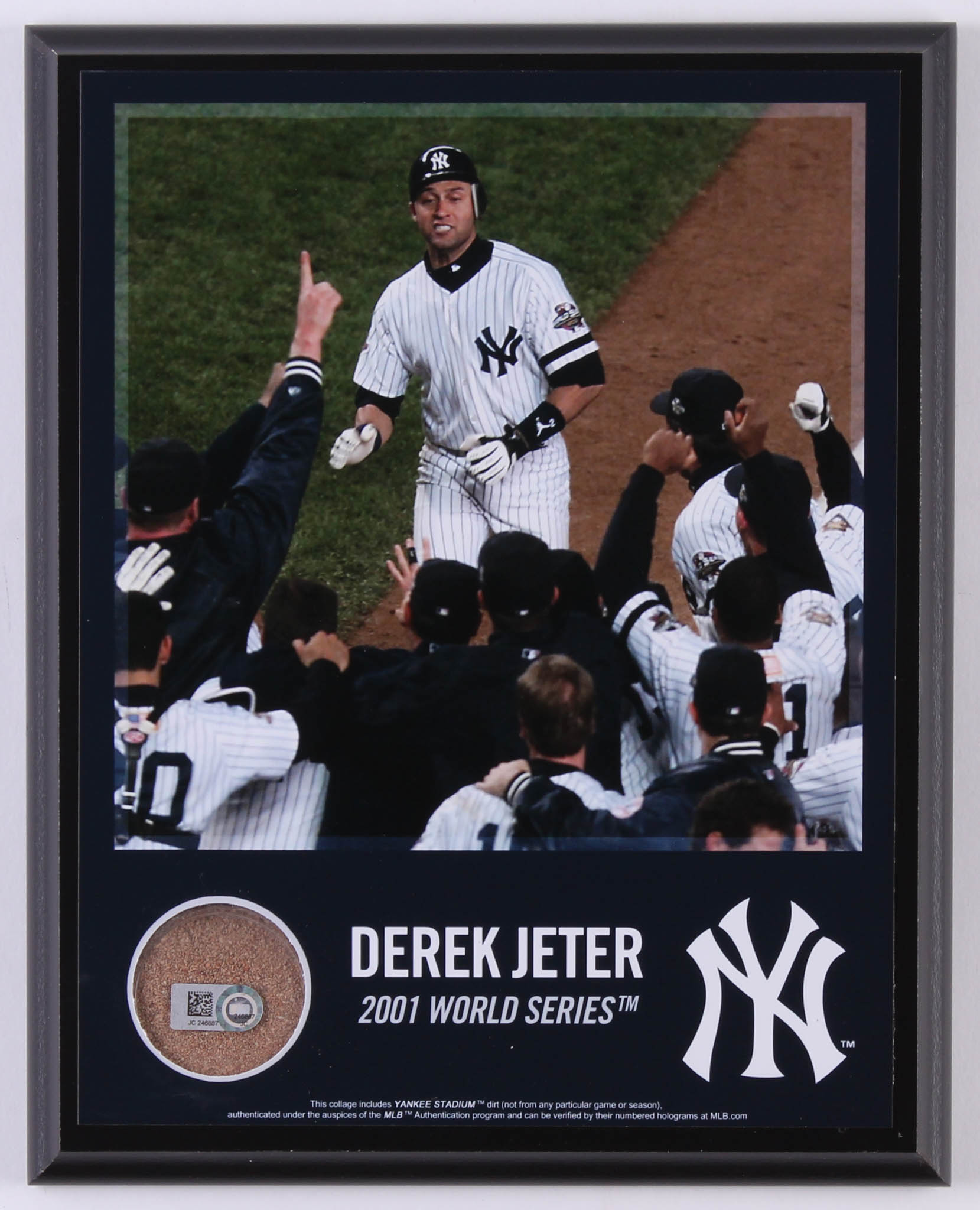 Derek Jeter Yankees "2001 World Series" 8x10 Plaque with Game-Used Dirt (Steiner COA & MLB) at PristineAuction.com Derek Jeter Yankees "2001 World Series" 8x10 Plaque with Game-Used Dirt (Steiner COA & MLB) at PristineAuction.com