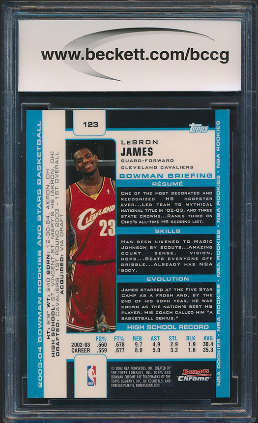 2003-04 Bowman Chrome #123 LeBron James RC (BCCG 10) at PristineAuction.com 2003-04 Bowman Chrome #123 LeBron James RC (BCCG 10) at PristineAuction.com