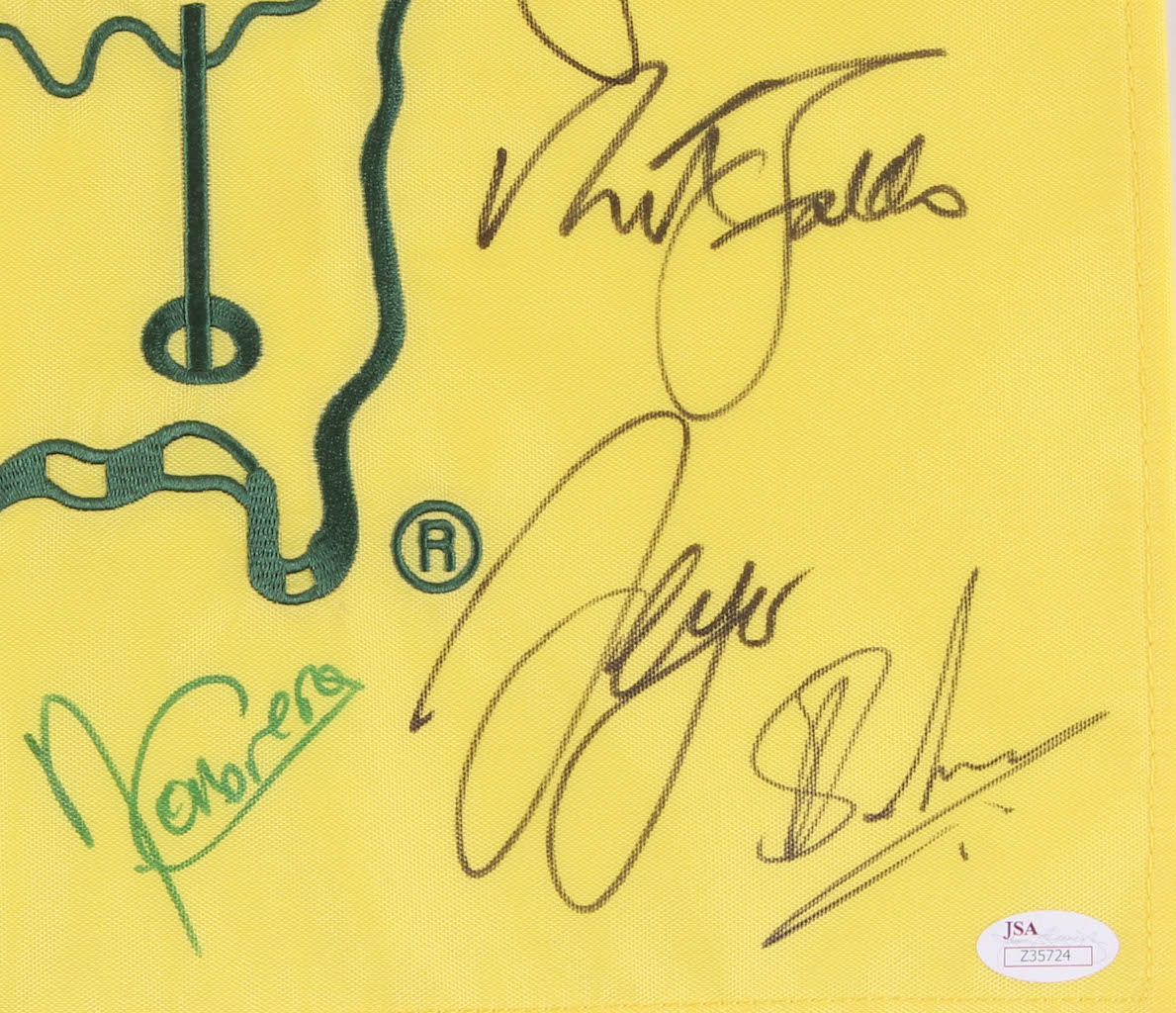 2014 Masters Golf Pin Flag Signed by (14) With Jordan Spieth, Mark O'Meara, Angel Cabrera, Adam Scott (JSA LOA) at PristineAuction.com 2014 Masters Golf Pin Flag Signed by (14) With Jordan Spieth, Mark O'Meara, Angel Cabrera, Adam Scott (JSA LOA) at PristineAuction.com