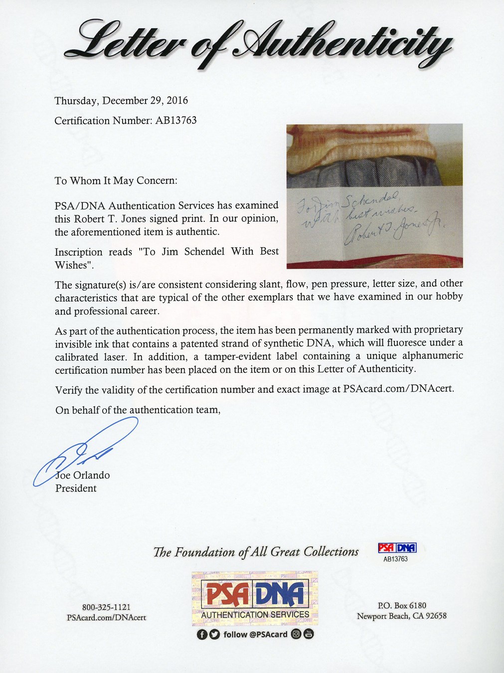 Robert T. Jones Jr. Signed 15x17 Dwight D. Eisenhower Print Inscribed "With Best Wishes" (PSA LOA) at PristineAuction.com Robert T. Jones Jr. Signed 15x17 Dwight D. Eisenhower Print Inscribed "With Best Wishes" (PSA LOA) at PristineAuction.com