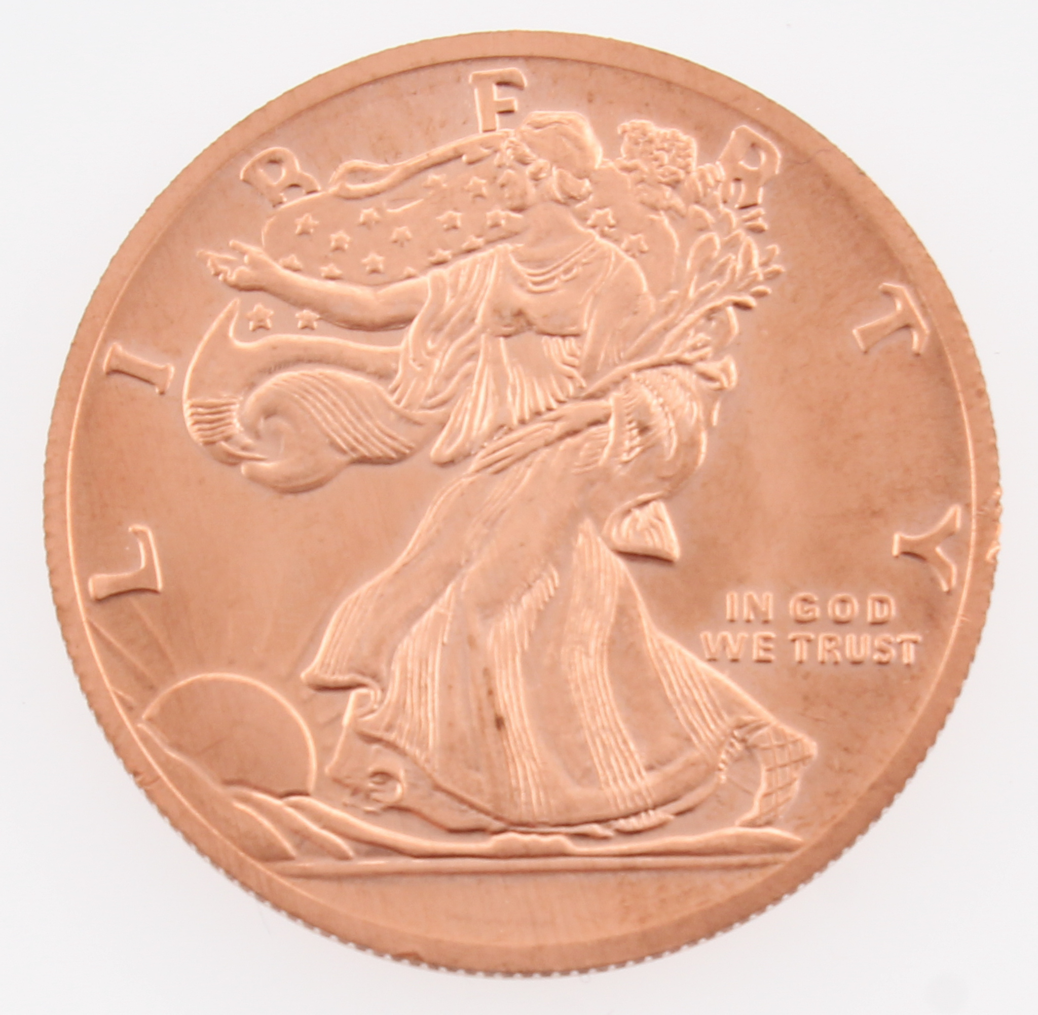 1 oz .999 Fine Copper Walking Liberty Round at PristineAuction.com 1 oz .999 Fine Copper Walking Liberty Round at PristineAuction.com