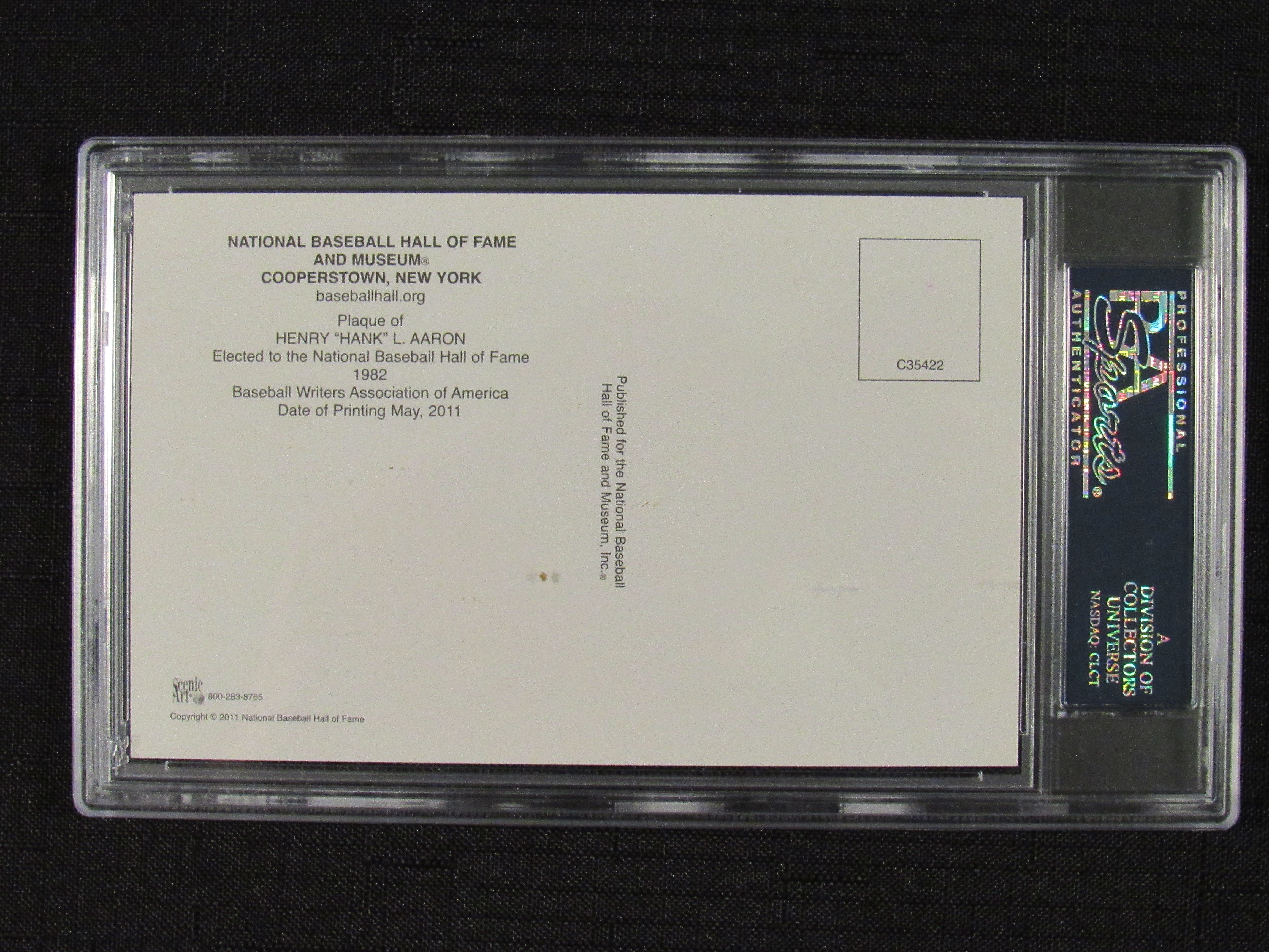 Hank Aaron Signed Gold Hall of Fame Plaque Postcard (PSA Encapsulated) at PristineAuction.com Hank Aaron Signed Gold Hall of Fame Plaque Postcard (PSA Encapsulated) at PristineAuction.com
