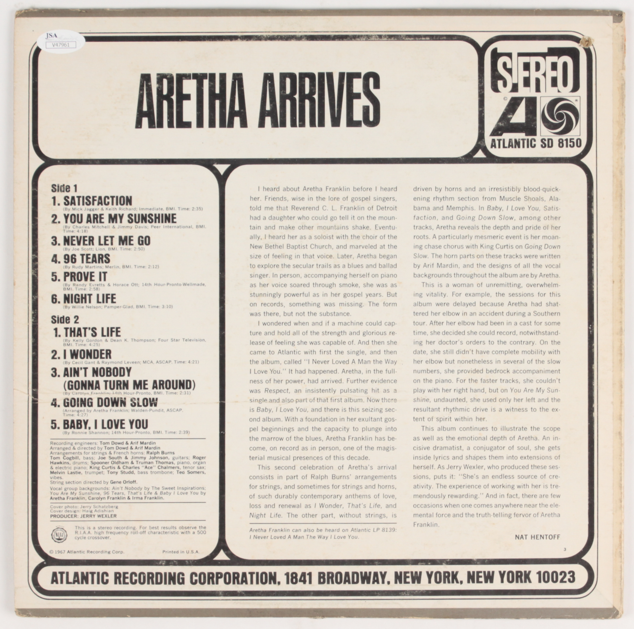 Aretha Franklin Signed "Aretha Arrives" Vinyl Record Album (JSA COA) at PristineAuction.com Aretha Franklin Signed "Aretha Arrives" Vinyl Record Album (JSA COA) at PristineAuction.com