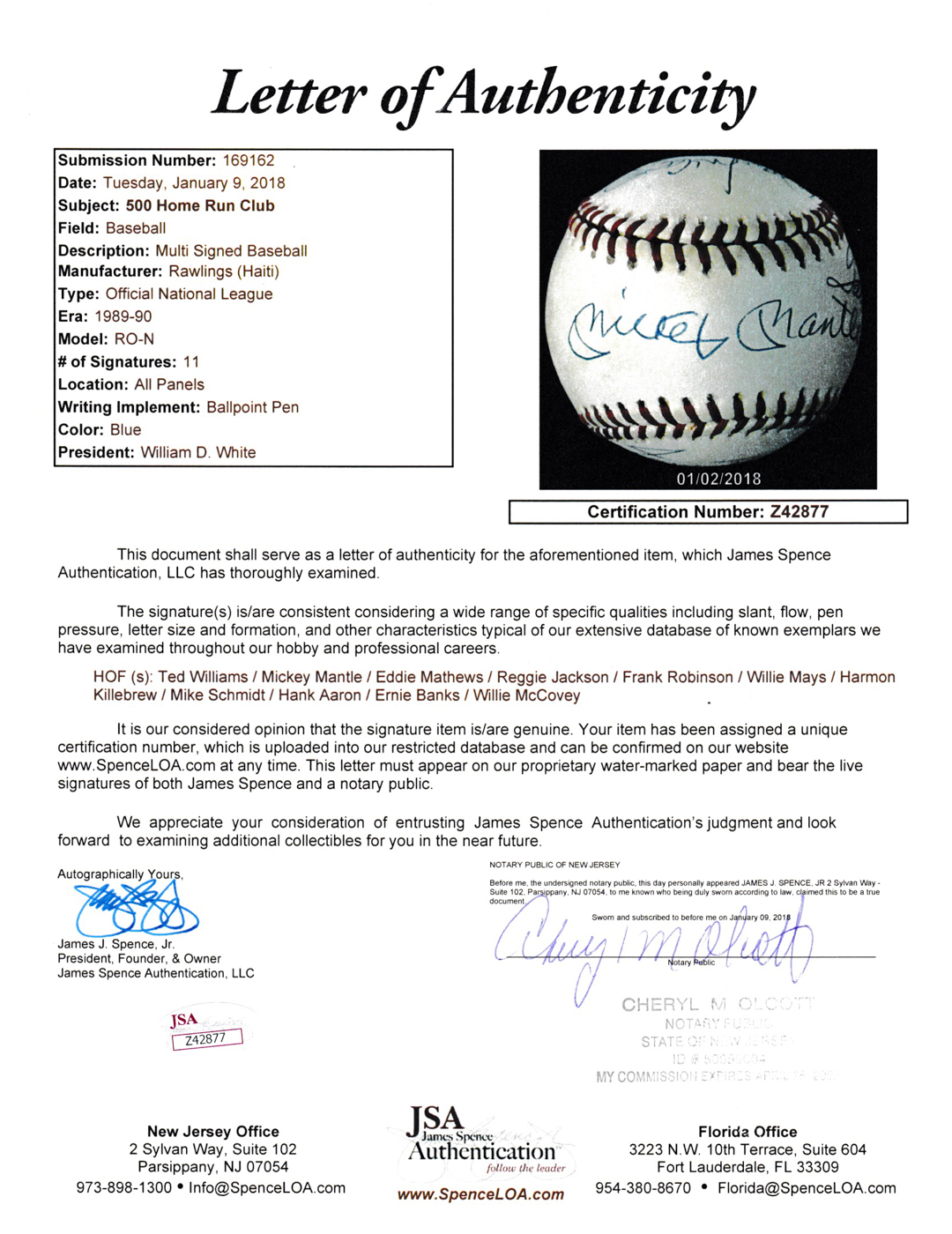 500 Home Run Club ONL Baseball Signed by (11) with Mickey Mantle, Ted Williams, Eddie Mathews, Reggie Jackson, Frank Robinson (JSA LOA) at PristineAuction.com 500 Home Run Club ONL Baseball Signed by (11) with Mickey Mantle, Ted Williams, Eddie Mathews, Reggie Jackson, Frank Robinson (JSA LOA) at PristineAuction.com