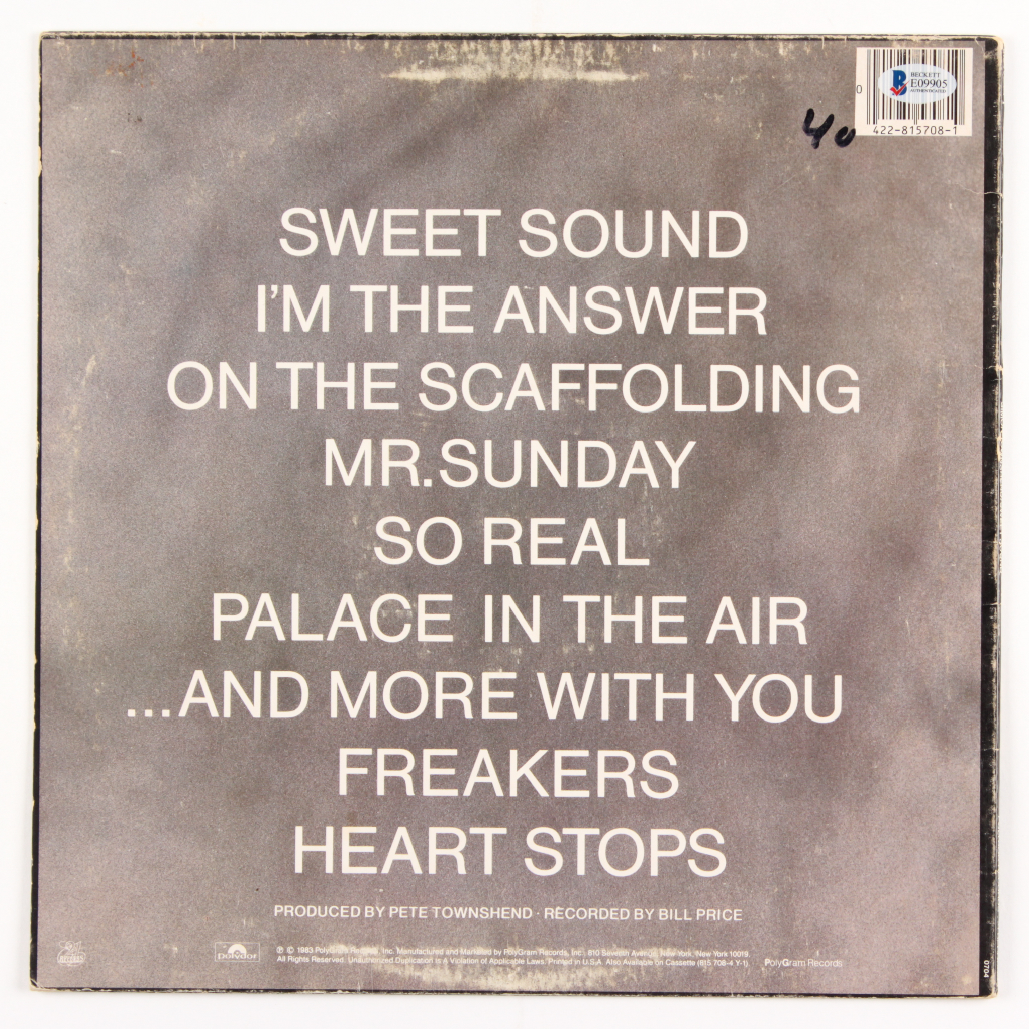 Simon Townshend Signed "Sweet Sound" Vinyl Record Album Cover (Beckett COA) at PristineAuction.com Simon Townshend Signed "Sweet Sound" Vinyl Record Album Cover (Beckett COA) at PristineAuction.com