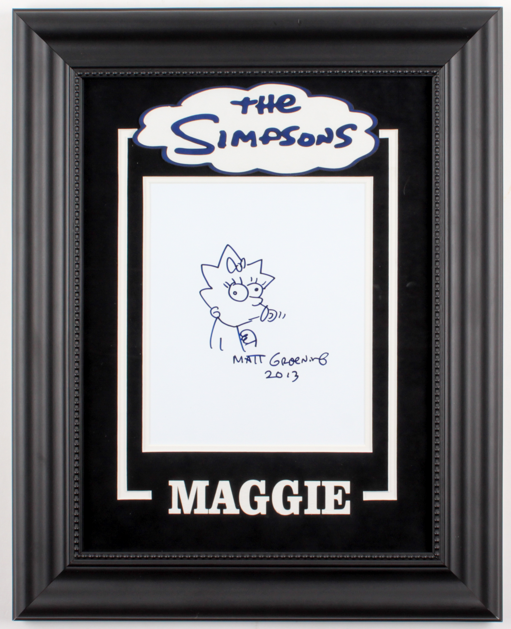 Matt Groening Signed "The Simpsons" Custom Framed 16x20 Hand-Drawn Sketch of Maggie Simpson on Canvas Inscribed "2013" (JSA ALOA) at PristineAuction.com Matt Groening Signed "The Simpsons" Custom Framed 16x20 Hand-Drawn Sketch of Maggie Simpson on Canvas Inscribed "2013" (JSA ALOA) at PristineAuction.com