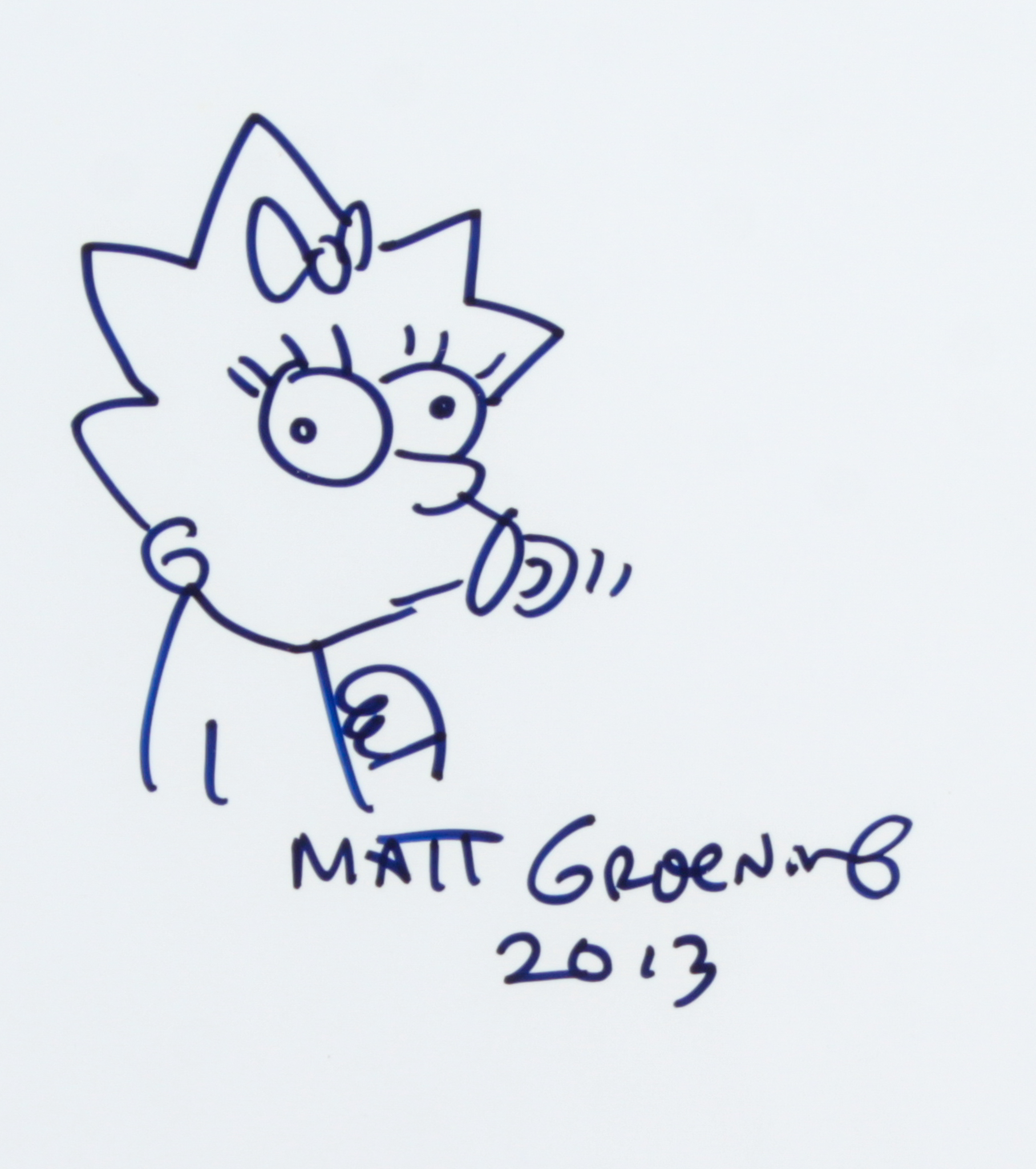 Matt Groening Signed "The Simpsons" Custom Framed 16x20 Hand-Drawn Sketch of Maggie Simpson on Canvas Inscribed "2013" (JSA ALOA) at PristineAuction.com Matt Groening Signed "The Simpsons" Custom Framed 16x20 Hand-Drawn Sketch of Maggie Simpson on Canvas Inscribed "2013" (JSA ALOA) at PristineAuction.com