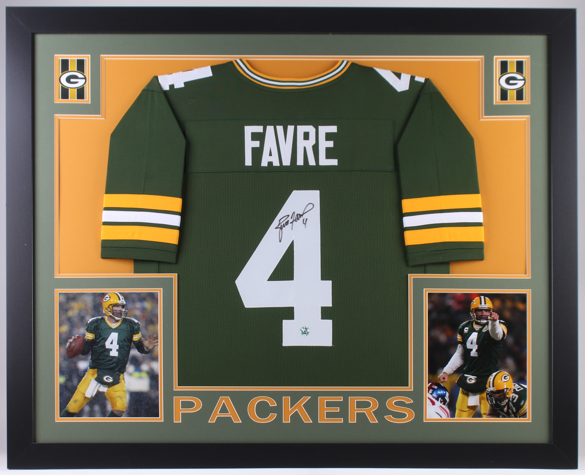 Brett Favre Signed Packers 35x43 Custom Framed Jersey (Favre Hologram) at PristineAuction.com Brett Favre Signed Packers 35x43 Custom Framed Jersey (Favre Hologram) at PristineAuction.com