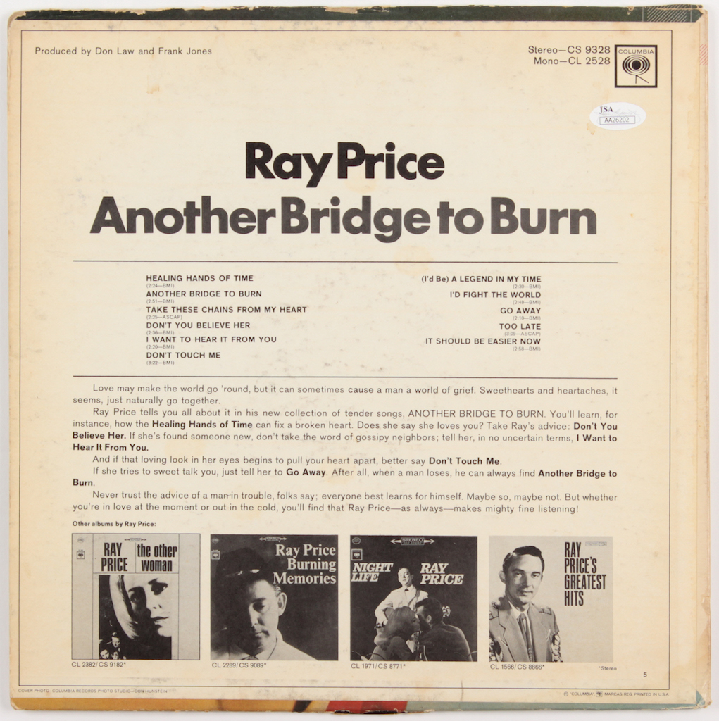 Ray Price Signed "Another Bridge to Burn" Vinyl Record Album (JSA COA) at PristineAuction.com Ray Price Signed "Another Bridge to Burn" Vinyl Record Album (JSA COA) at PristineAuction.com