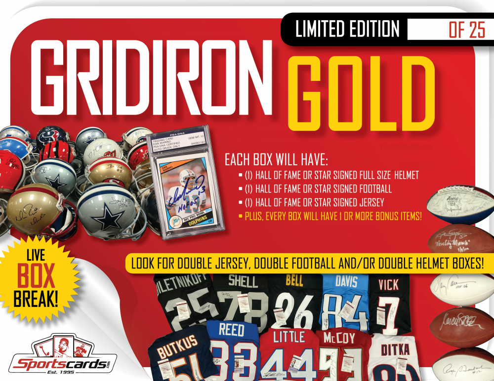 “Gridiron Gold” Football Mystery Box 4 Premium Hits Per Box Autographed Football Memorabilia
