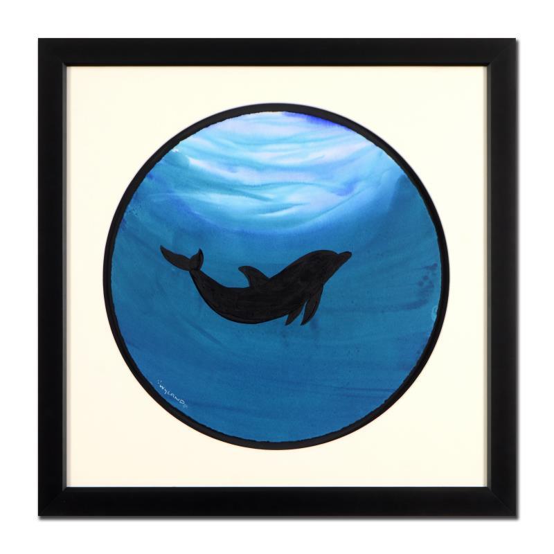 Wyland Signed "Dolphin" 28x28 Custom Framed Original Watercolor Painting at PristineAuction.com Wyland Signed "Dolphin" 28x28 Custom Framed Original Watercolor Painting at PristineAuction.com