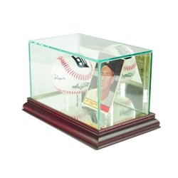 Premium Baseball & Card Display Case with Mirrored Cherry Wood Base & Mirrored Back at PristineAuction.com Premium Baseball & Card Display Case with Mirrored Cherry Wood Base & Mirrored Back at PristineAuction.com