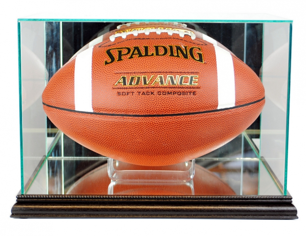 Premium Rectangle Football Display Case with Mirrored Back & Black Wood