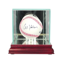 Premium Single Baseball Glass Display Case with Mirrored Cherry Wood Base & Mirrored Back at PristineAuction.com Premium Single Baseball Glass Display Case with Mirrored Cherry Wood Base & Mirrored Back at PristineAuction.com