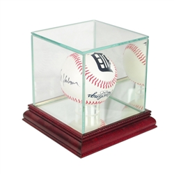 Premium Single Baseball Glass Display Case with Mirrored Cherry Wood Base & Mirrored Back at PristineAuction.com Premium Single Baseball Glass Display Case with Mirrored Cherry Wood Base & Mirrored Back at PristineAuction.com
