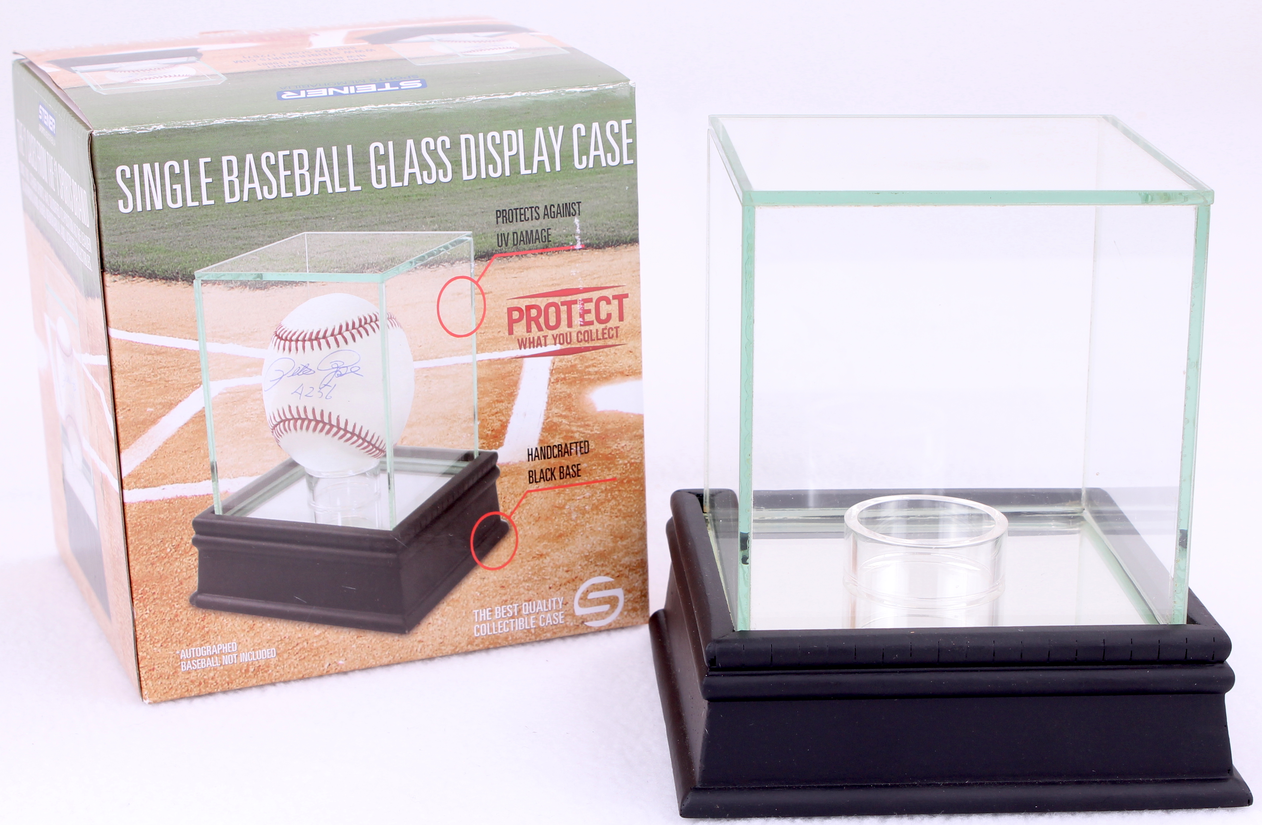 Premium Baseball Glass Display Case with Mirrored Black Wood Base (New) at PristineAuction.com Premium Baseball Glass Display Case with Mirrored Black Wood Base (New) at PristineAuction.com