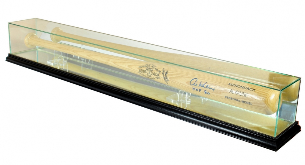 Premium Baseball Bat Display Case with Mirrored Back & Black Wood Base