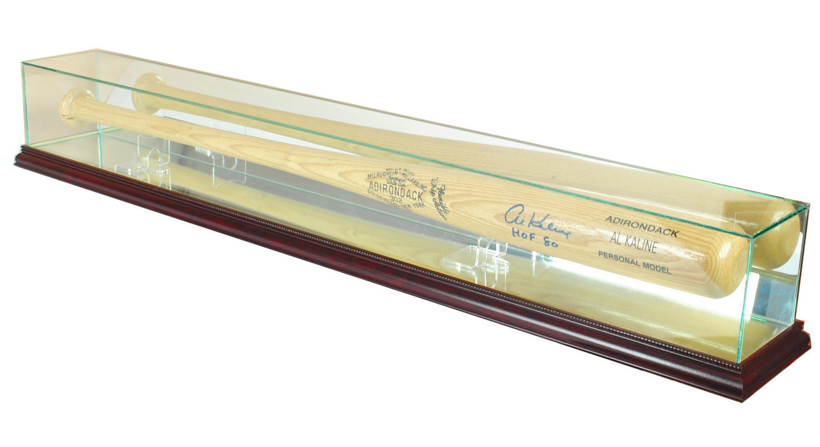 Premium Baseball Bat Display Case with Mirrored Back & Cherry Wood Base at PristineAuction.com Premium Baseball Bat Display Case with Mirrored Back & Cherry Wood Base at PristineAuction.com