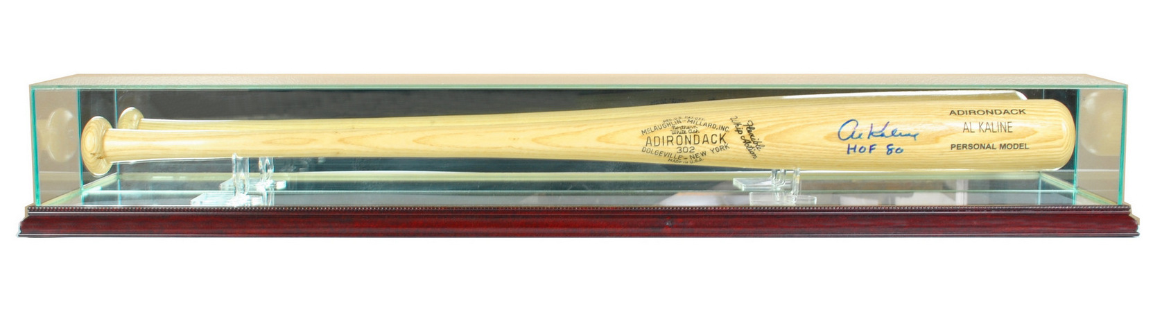 Premium Baseball Bat Display Case with Mirrored Back & Cherry Wood Base at PristineAuction.com Premium Baseball Bat Display Case with Mirrored Back & Cherry Wood Base at PristineAuction.com